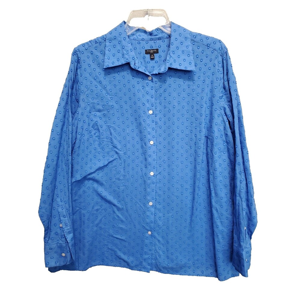 Talbots Woman Cotton Blue Clip Dot Long Sleeve Button-Up Shirt Size 1X